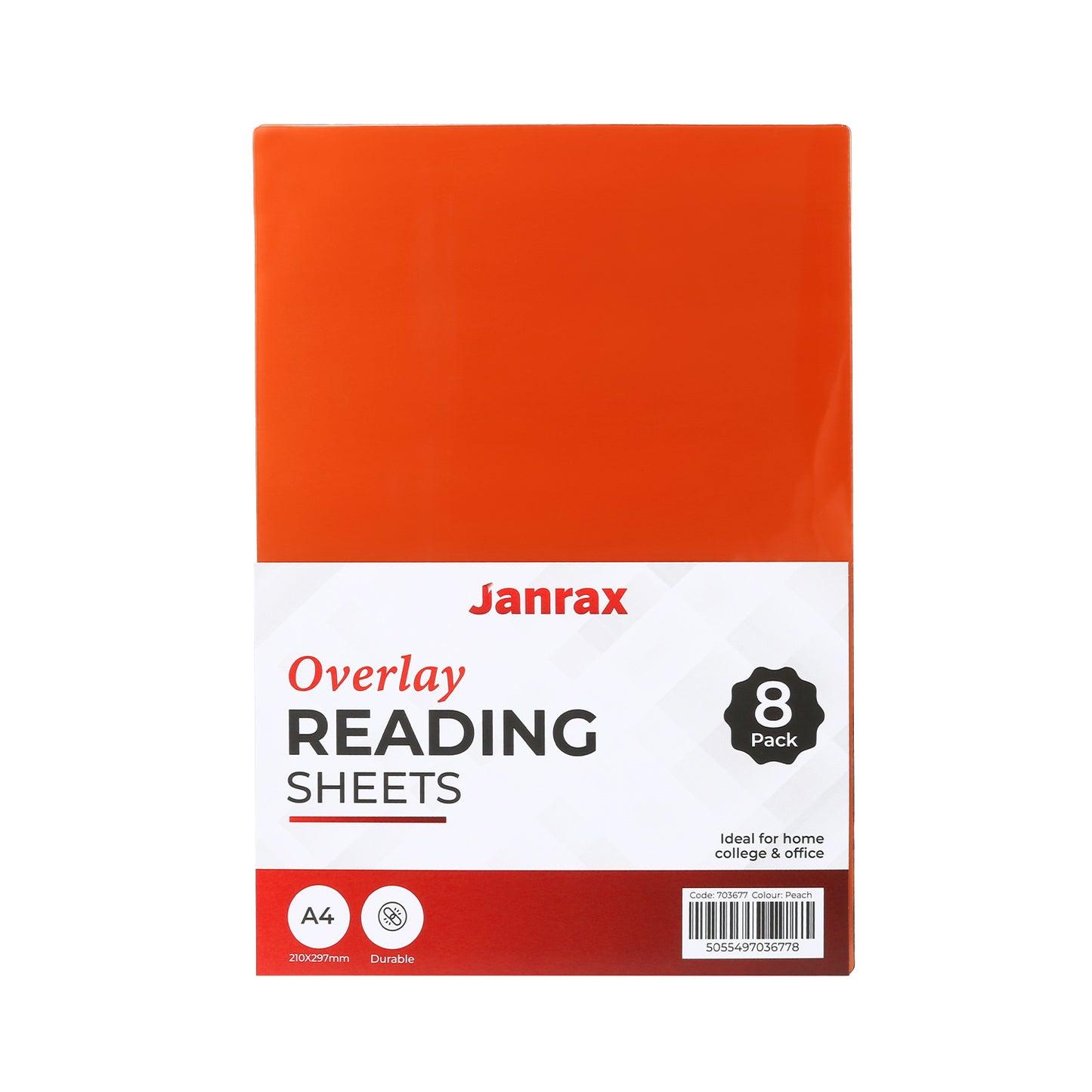 Pack of 16 A4 Plain Peach Dyslexia Overlay Reading Sheets – PET Material, Rounded Corners