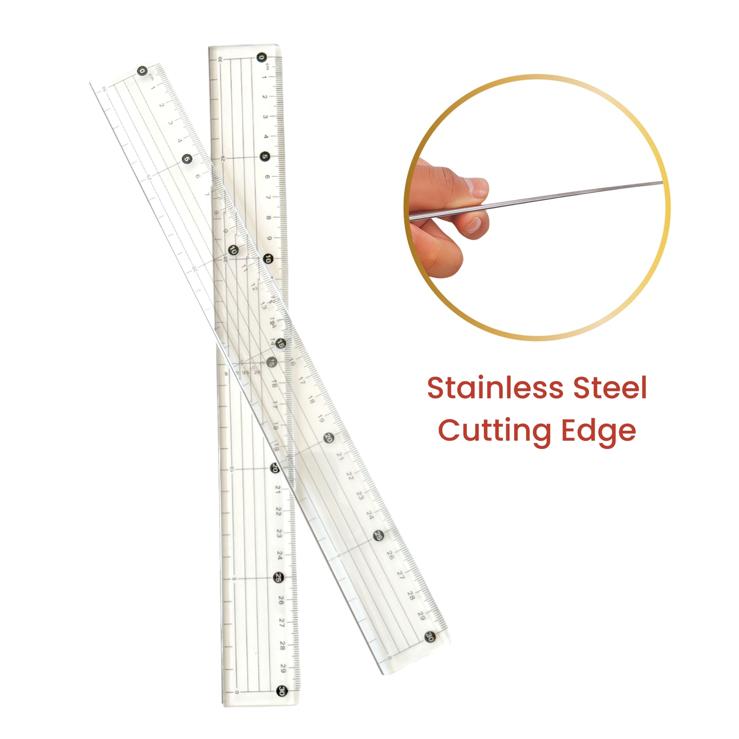 30cm Clear Acrylic Cutting Ruler with Steel Edge