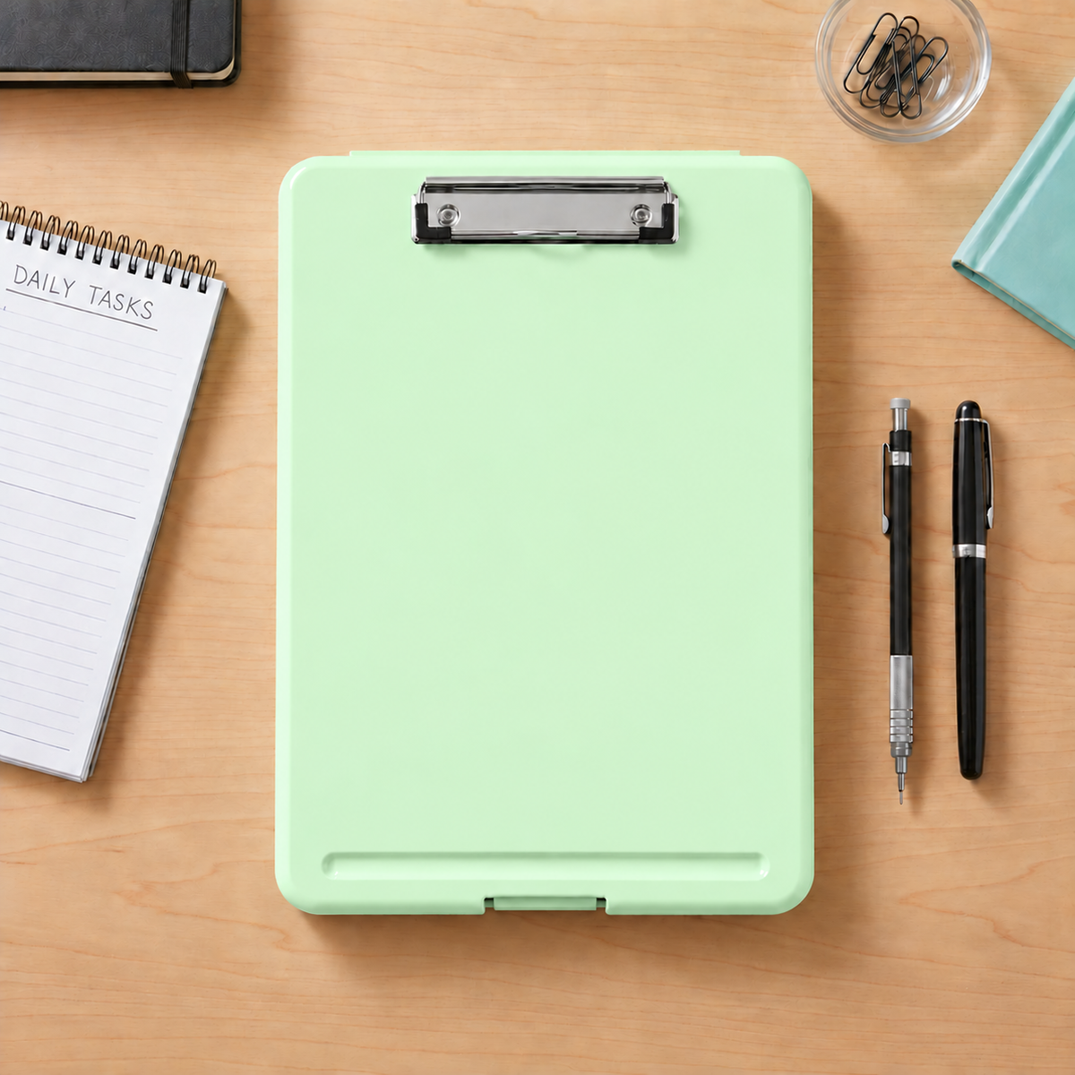 Single A4 Pastel Green Plastic Clipboard Box File - Storage Filing Case