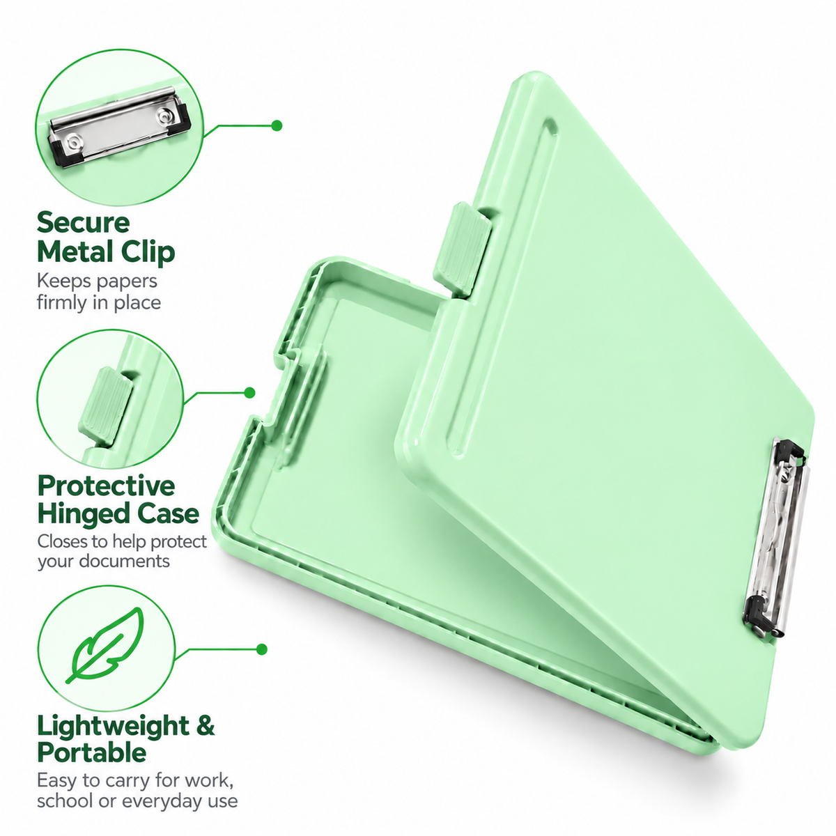 Pack of 10 A4 Pastel Coloured Plastic Clipboard Box Files - Storage Filing Case