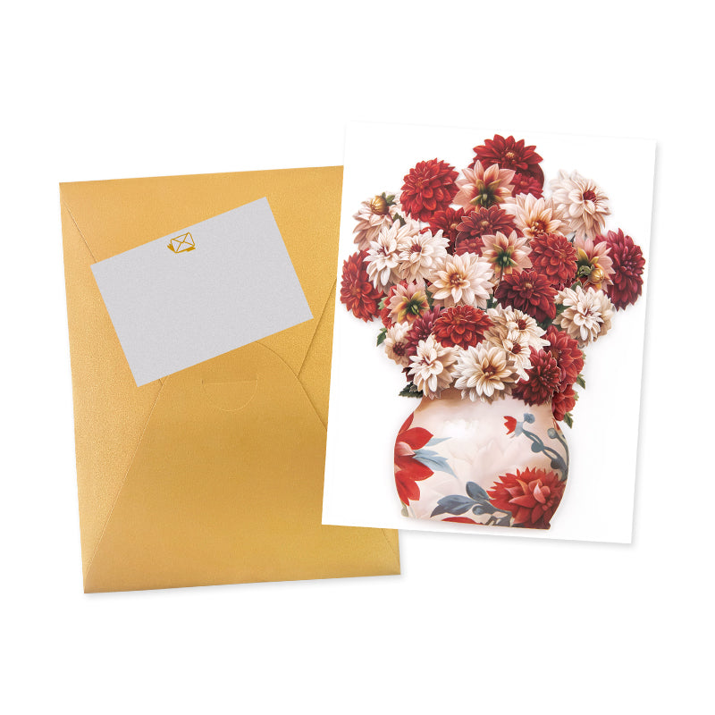 Crimson & Cream Dahlia Elegance 3D Pop Up Vase Greeting Card