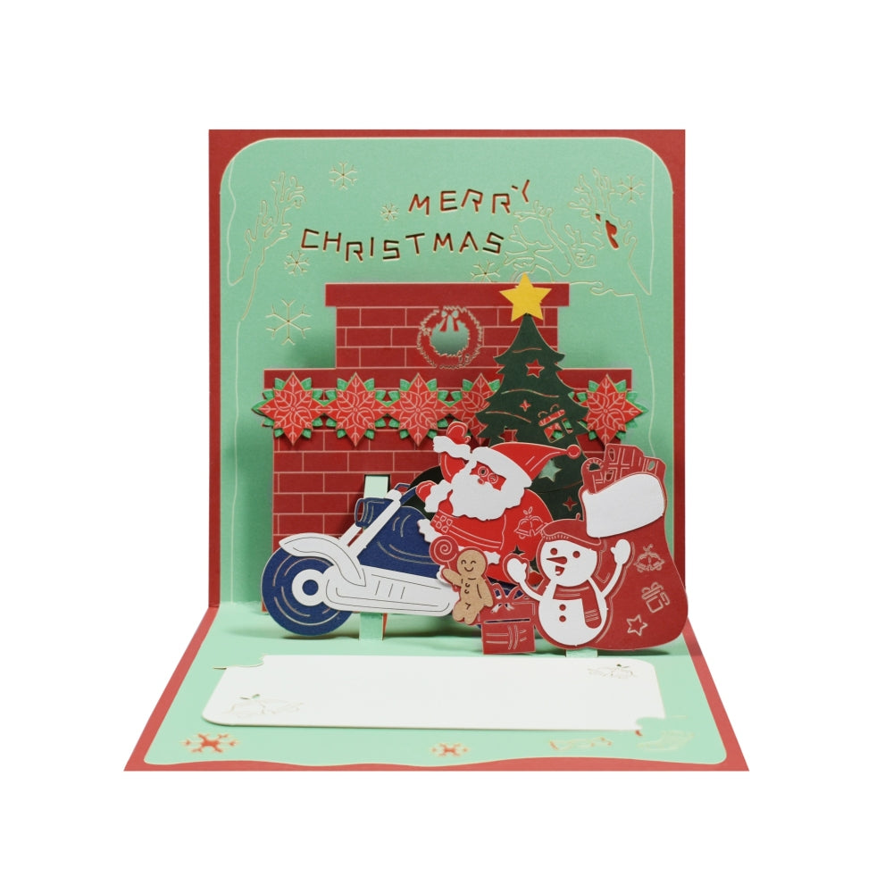 Santa on a Motorcycle Festive 3D Pop Up Christmas Card