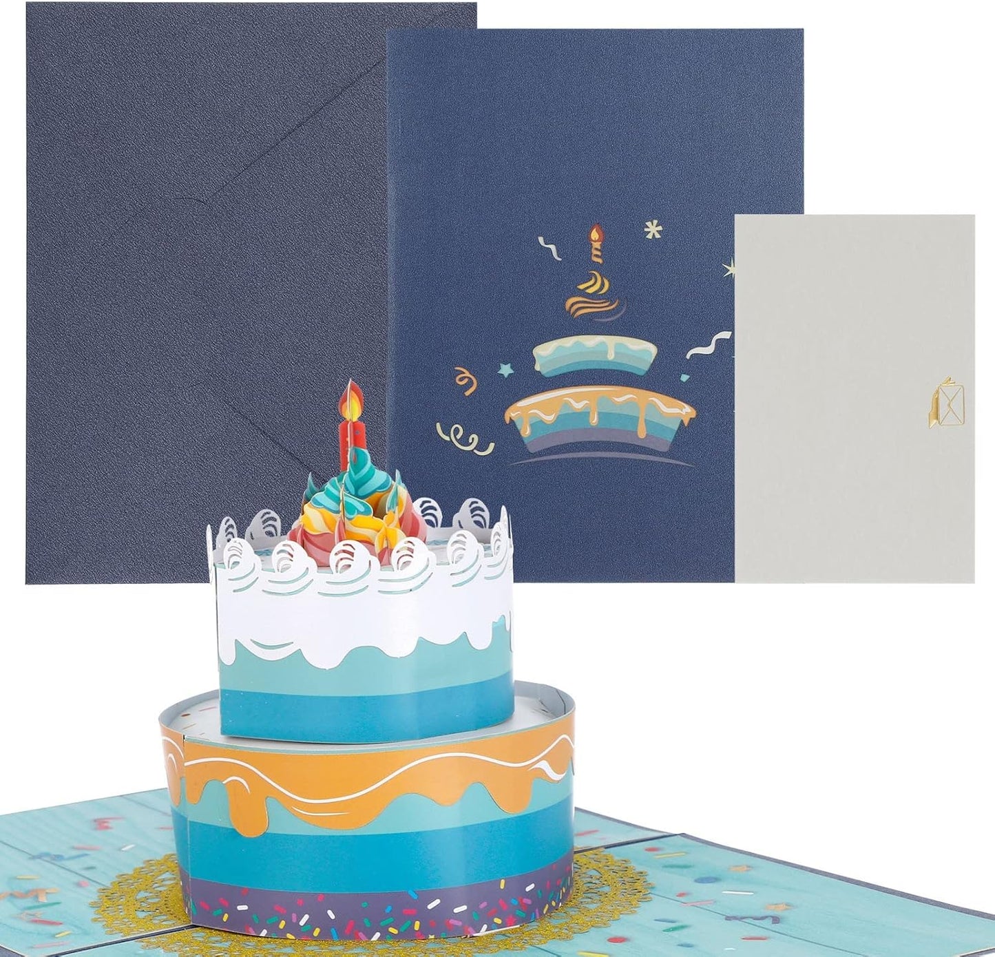 Blue Beautiful Round Cake Design 3D Pop Up Birthday Card