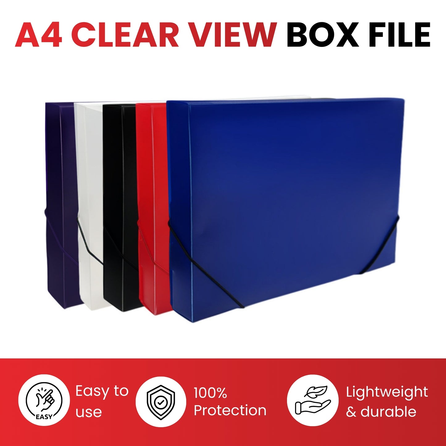 Pack of 10 A4 Clearview Assorted Coloured Box Files with Elastic Closure