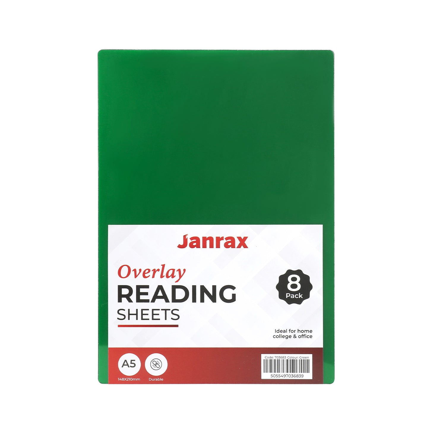 Pack of 16 A5 Plain Green Dyslexia Overlay Reading Sheets – PET Material, Rounded Corners