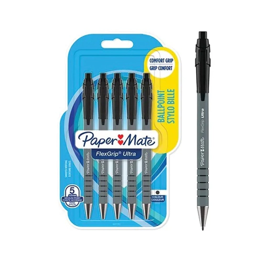 Pack of 5 PaperMate Flexgrip Ultra Retractable Medium Black Ballpoint Pens