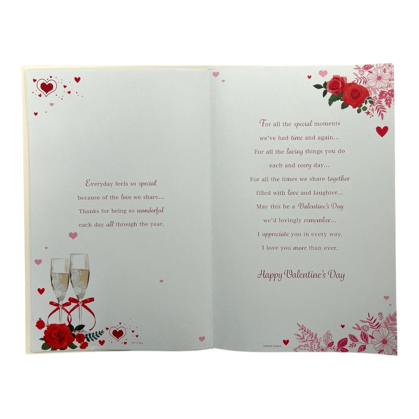 To My Wife Hearts and Red Roses Design 8 Page Insert Valentine's Day Card