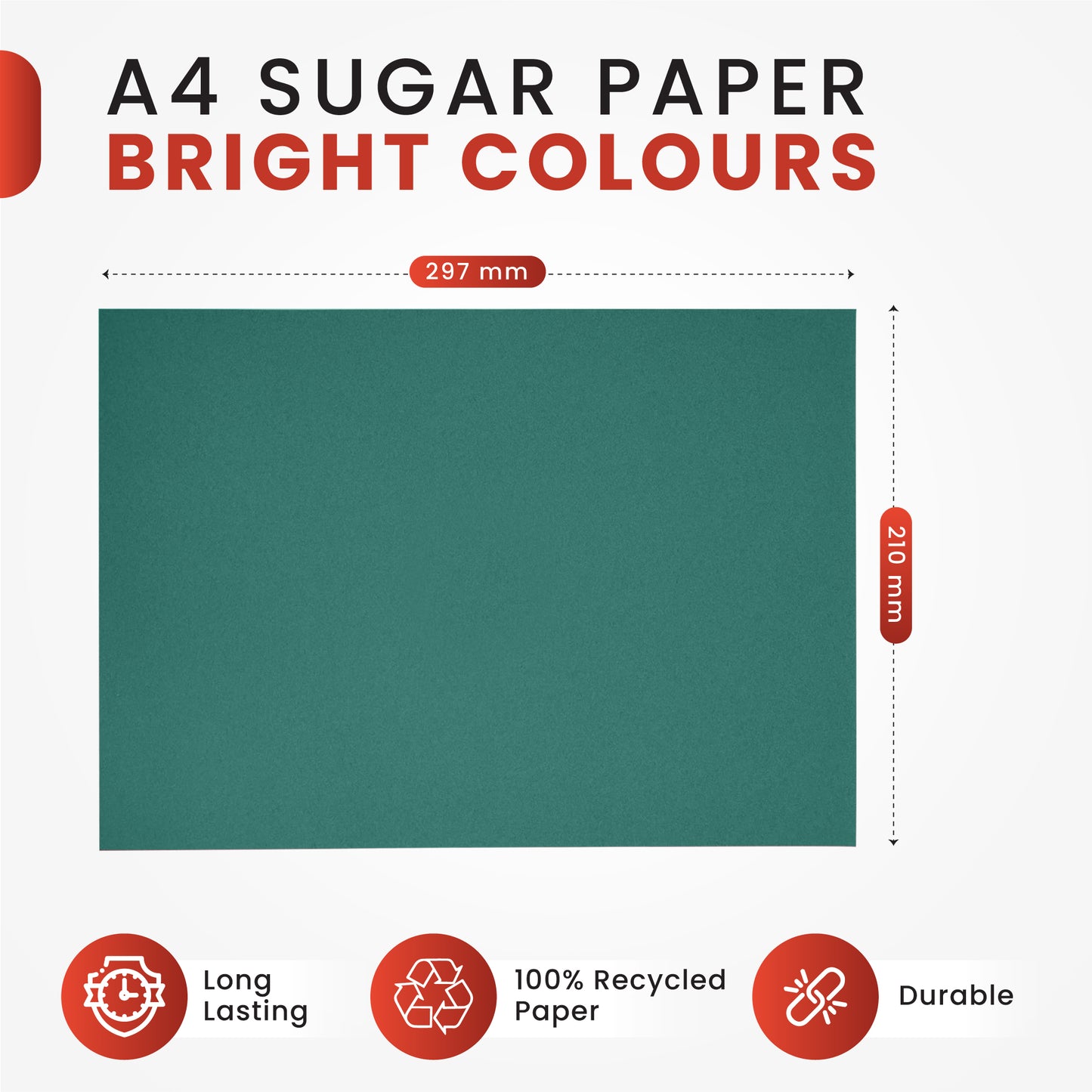 Pack of 100 A4 Multicoloured Sugar Paper