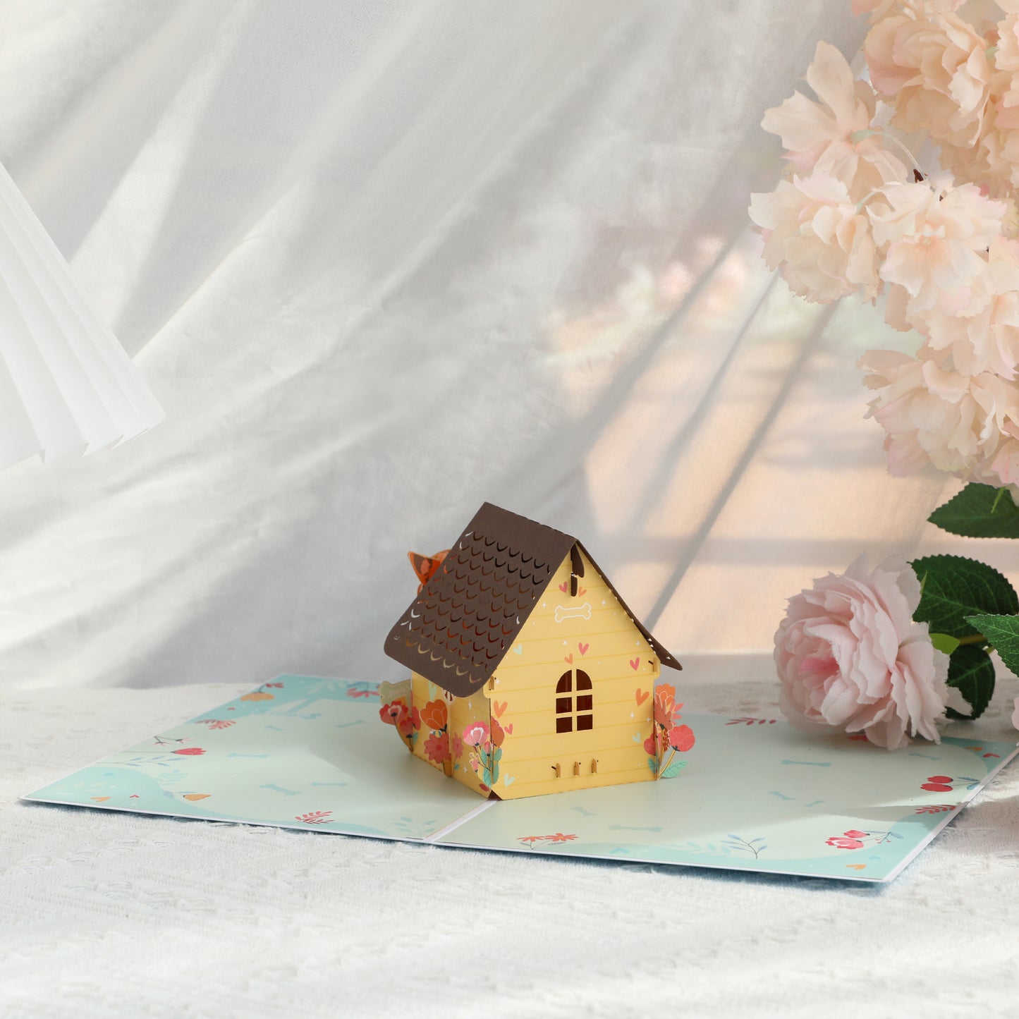 Dog in Doghouse 3D Pop Up Greeting Card - Puppy Pet Birthday Vacation Anniversary Love Mother