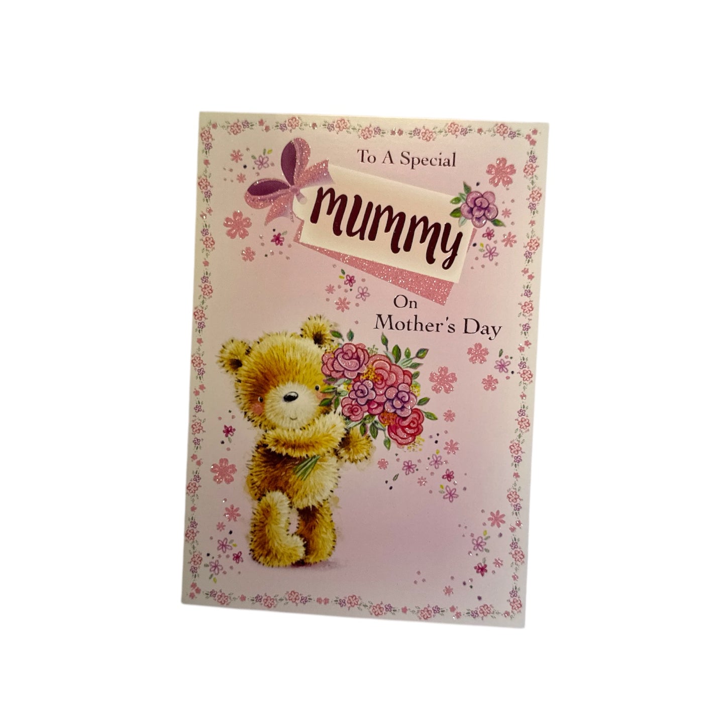 To A Special Mummy Teddy Holding Bouquet Design Mother's Day Card