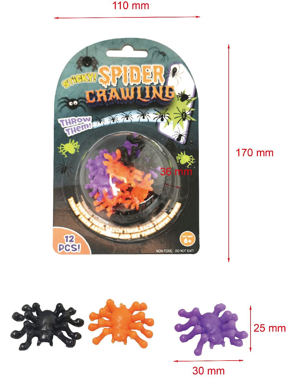Pack of 12 Pieces Halloween Sticky Spider Crawling