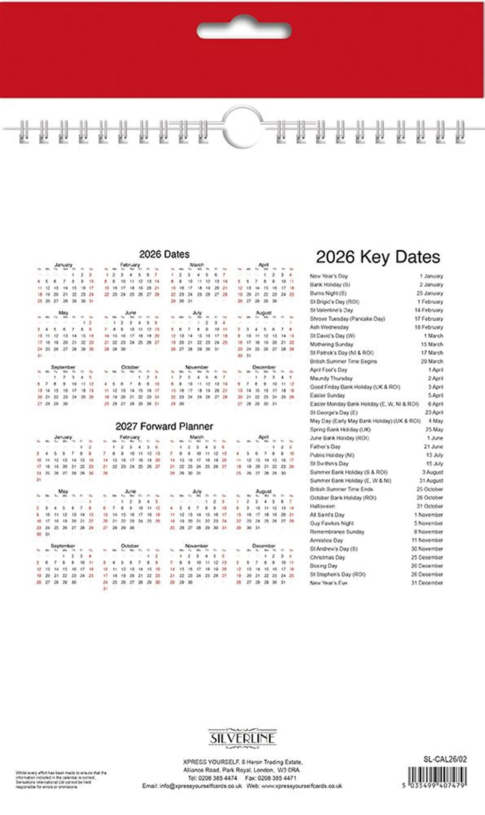 A4 Month To View Calendar 2026 – 297mm x 210mm
