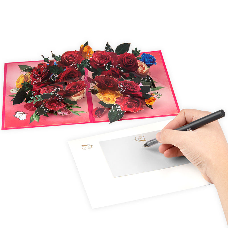 Love in Full Bloom Rose Bouquet Pop Up Greeting Card
