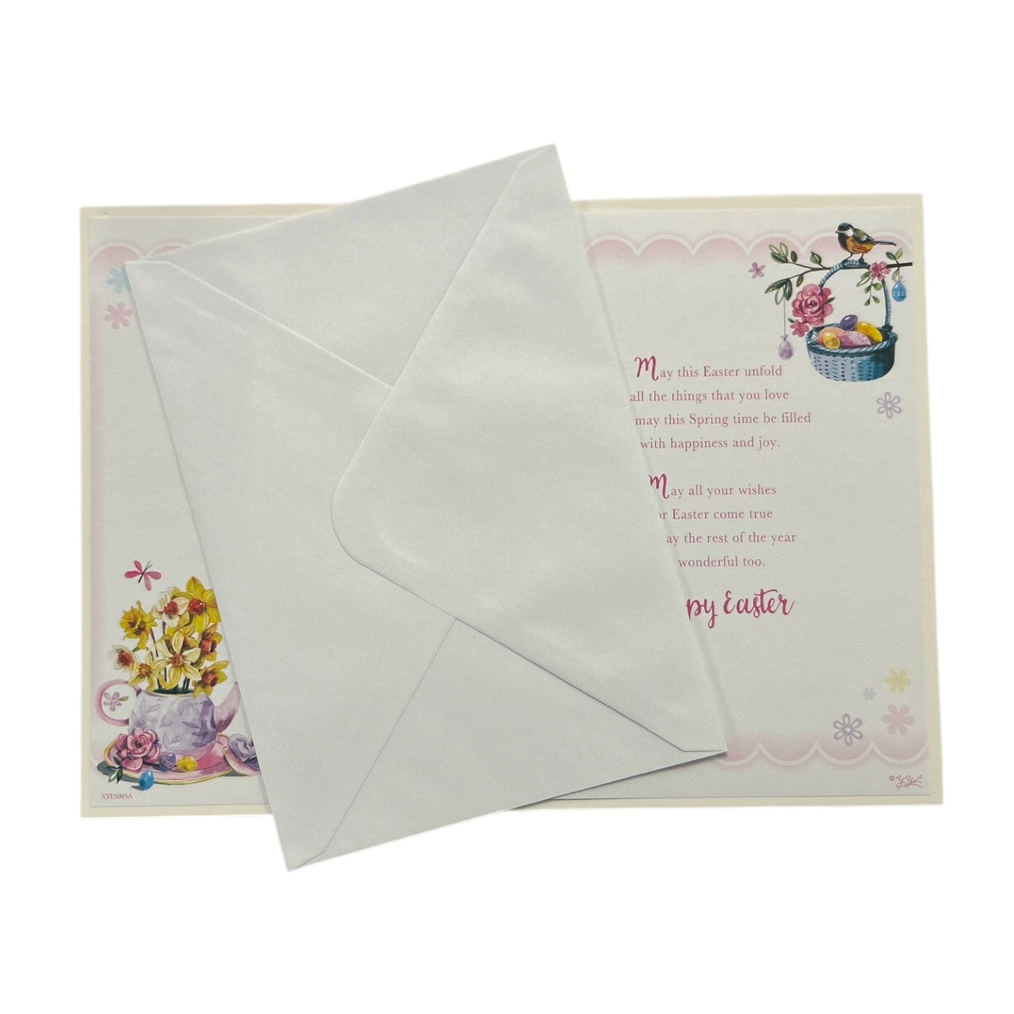 Happy Easter Beautiful Flowers and Chicks Eggs Design Greeting Card