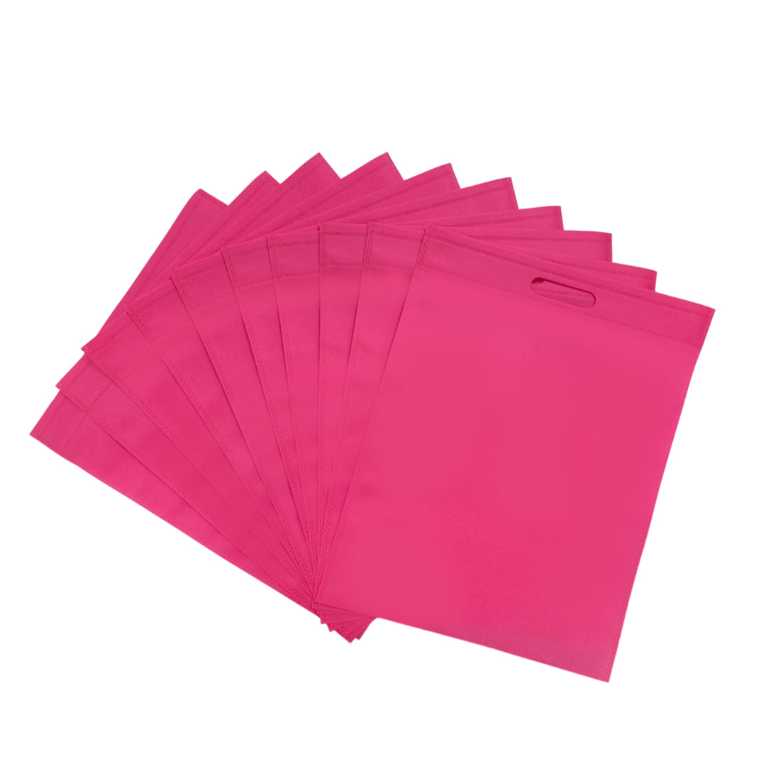 Pack of 100 Pink Coloured 35x25cm Non-Woven Patch Handle Bags