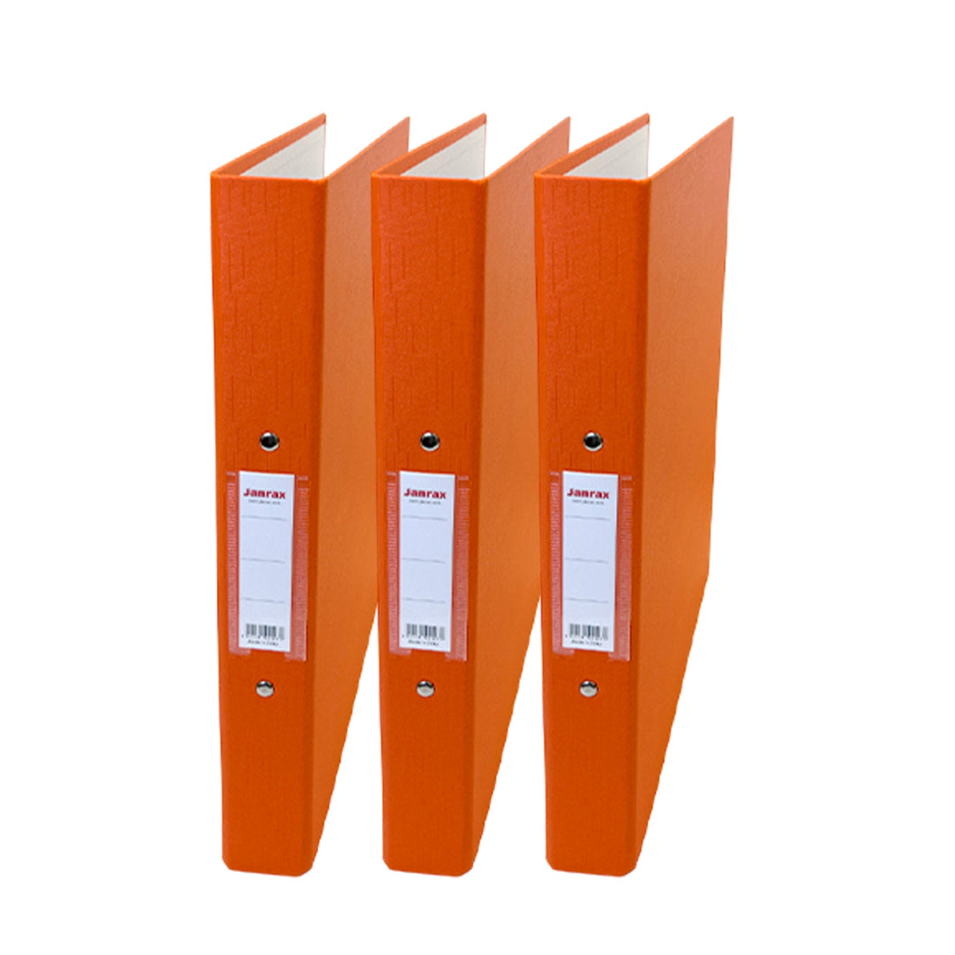 Pack of 3 A4 Orange Paper Over Board Ring Binders by Janrax
