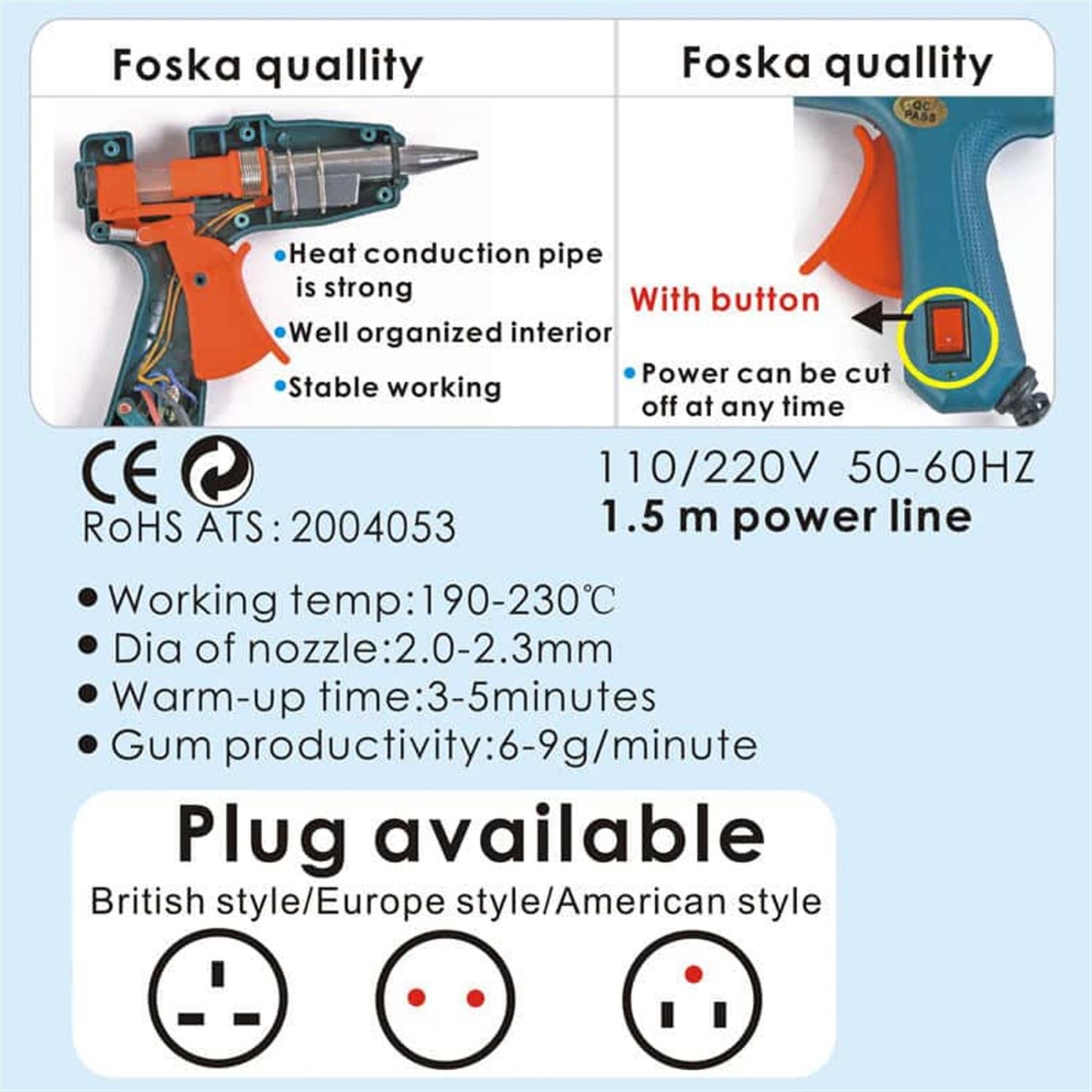 20W Hot Melt Glue Gun with 7.2mm Glue Stick