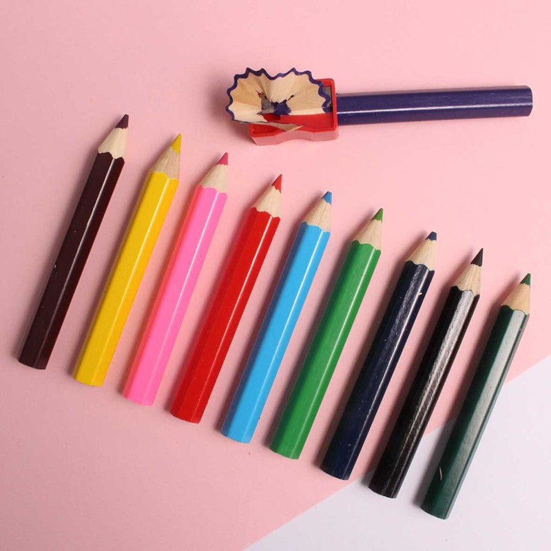 10 Chunky Half Size Colouring Pencils and Sharpener
