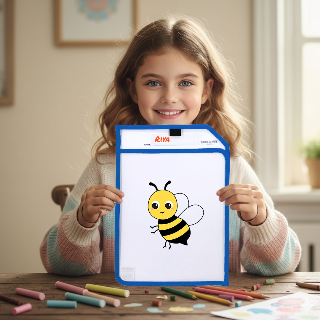 Pack of 12 Assorted Coloured Edge Clear Dry Erase Write and Wipe Reusable Sleeve Pockets