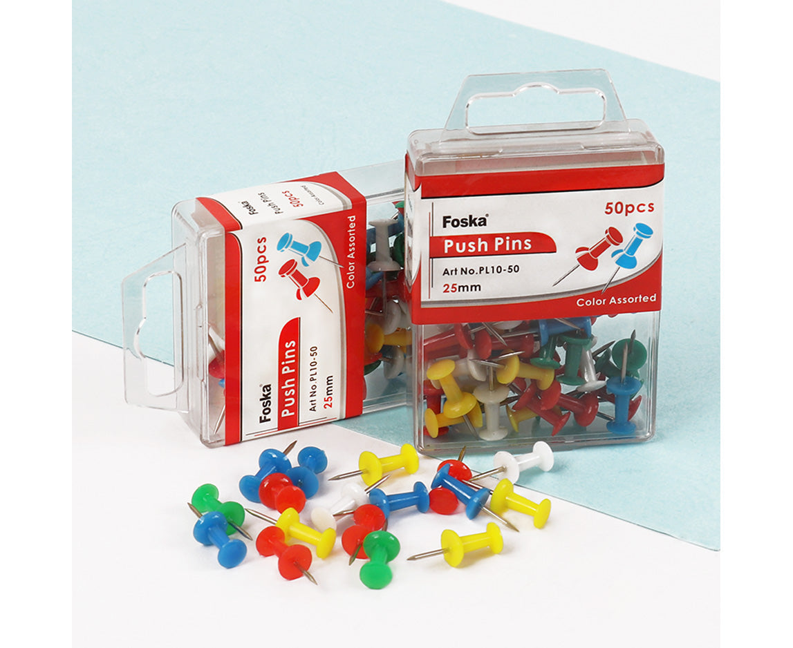 Pack of 30 Assorted Colour Push Pins in Hanging Case