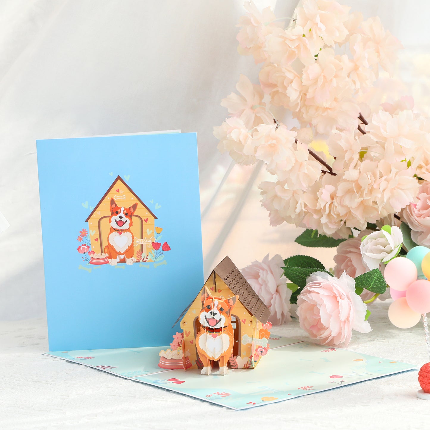 Dog in Doghouse 3D Pop Up Greeting Card - Puppy Pet Birthday Vacation Anniversary Love Mother