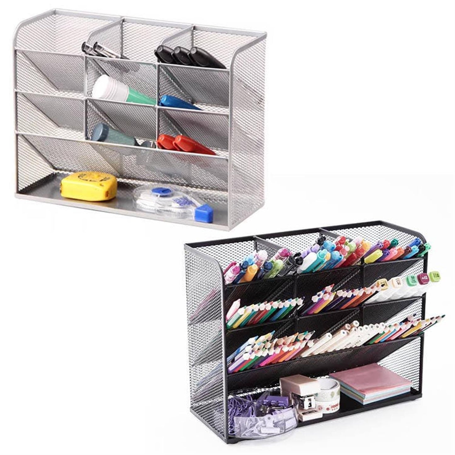 4 Tier Vertical Black Detachable Metal Mesh Organizer 27 x 8 x 20.6cm