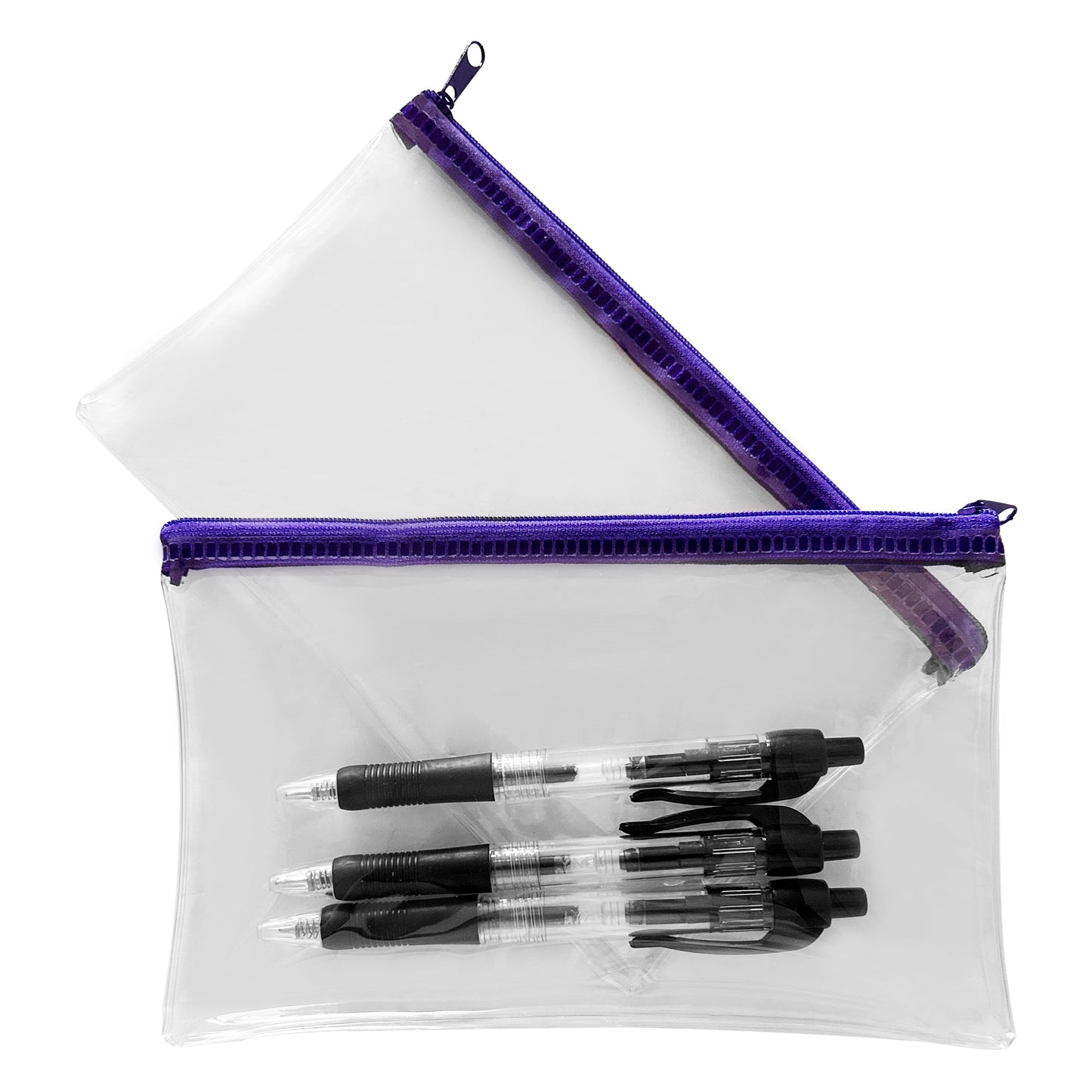 Pack of 2 Janrax 8x5" Purple Zip Clear Exam Pencil Cases