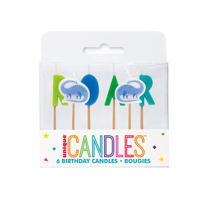 Pack of 6 Blue & Green Dinosaur Pick Birthday Candles