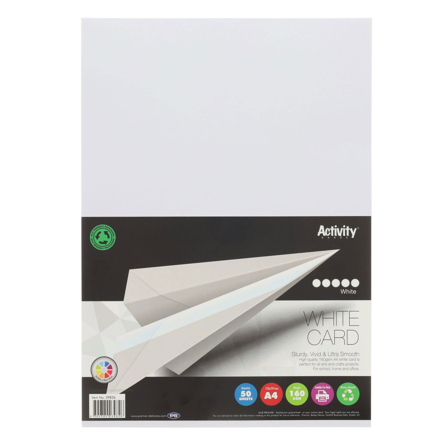 Pack of 50 A4 160gsm White Card Sheets by Premier Activity