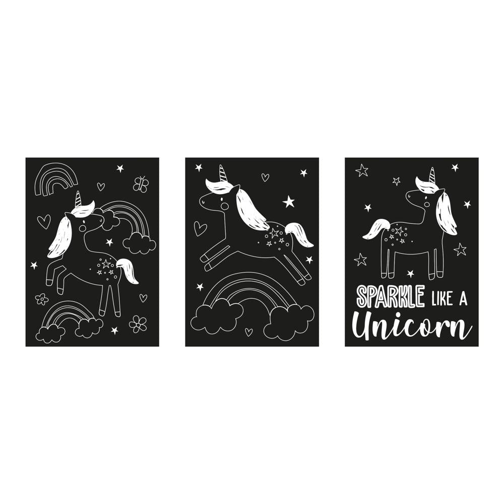 Pack of 3 A4 Unicorn Scene Scratch Art with Scraper Tool