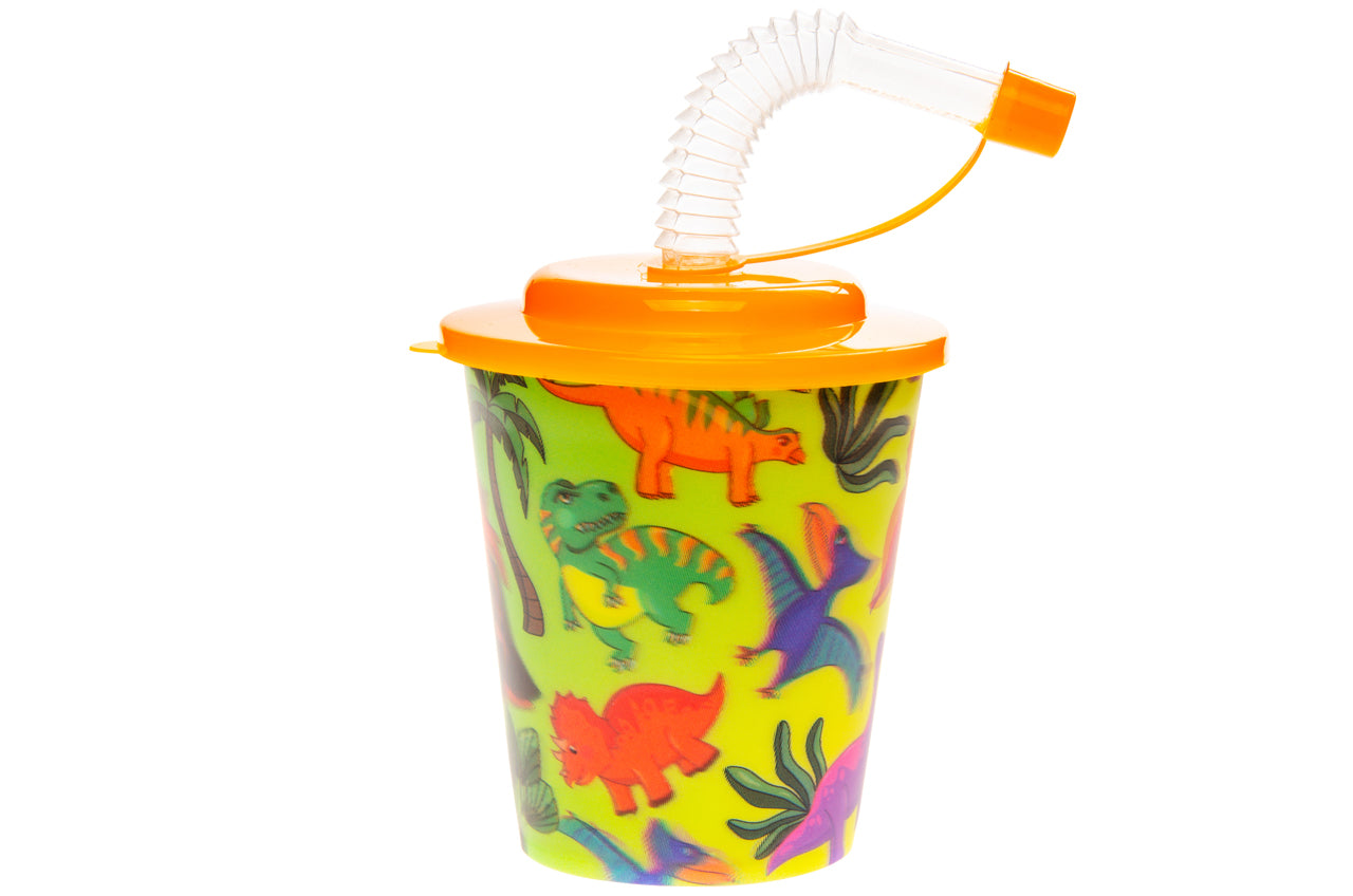 Pack of 12 Dinosaur 3D Cups With Straw and Lid