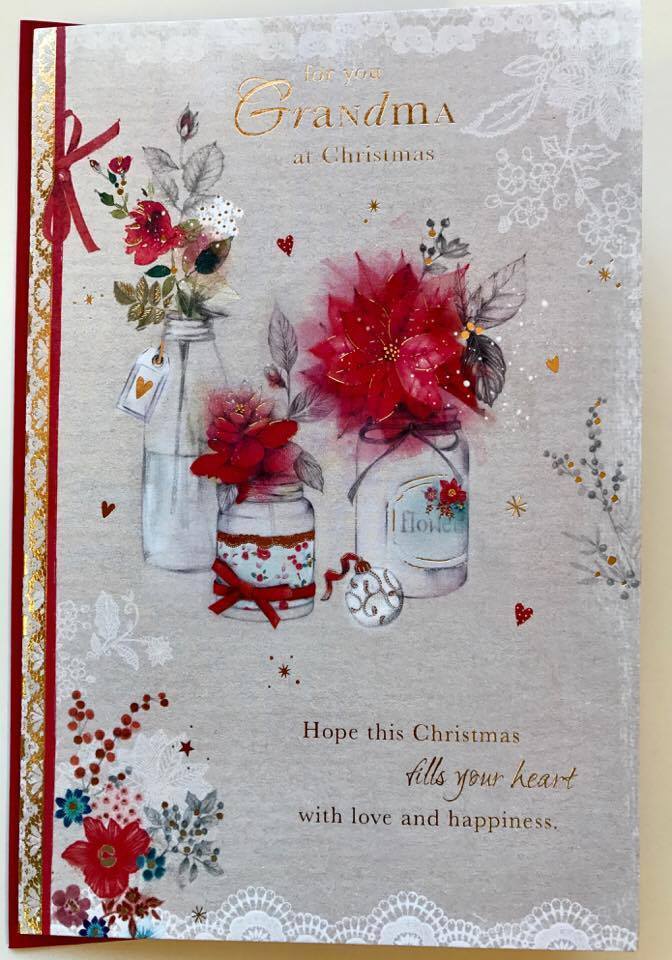 Grandma Festive Wishes Quality Christmas Flower Greeting Card {DC}