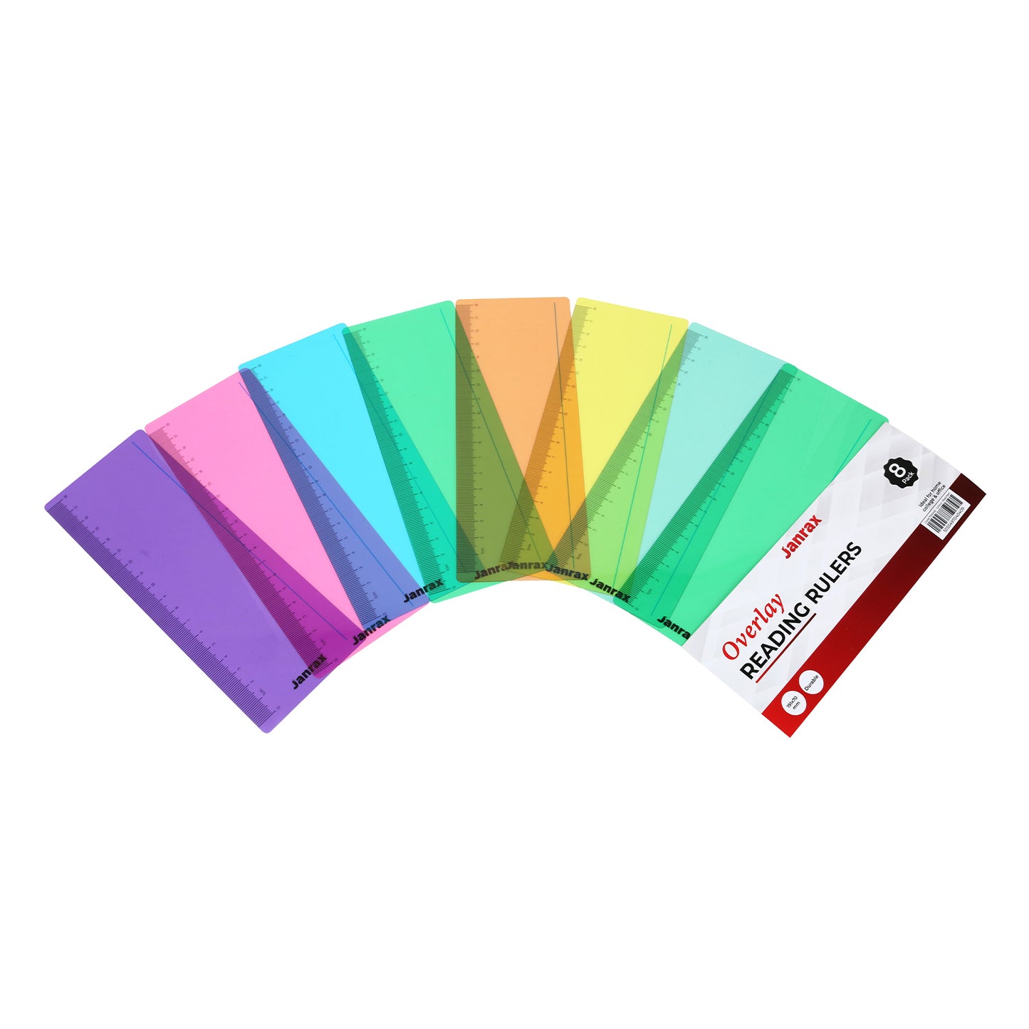 Pack of 24 Assorted Coloured 191x70mm Dyslexia Overlay Reading Rulers – PET Material, Rounded Corners