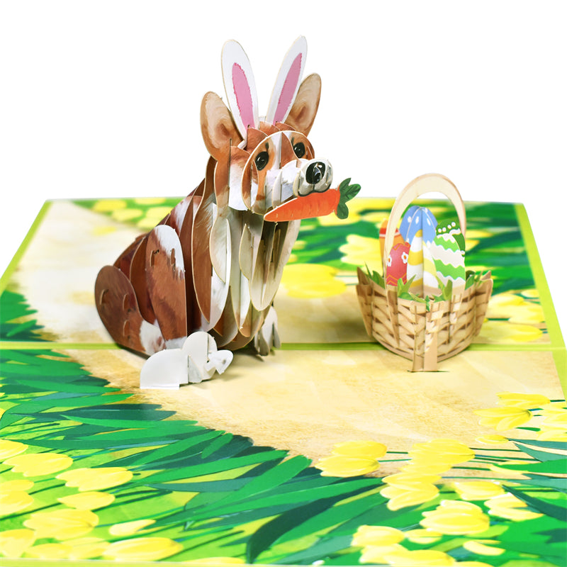 Corgi Easter Bunny Ears 3D Pop Up Greeting Card