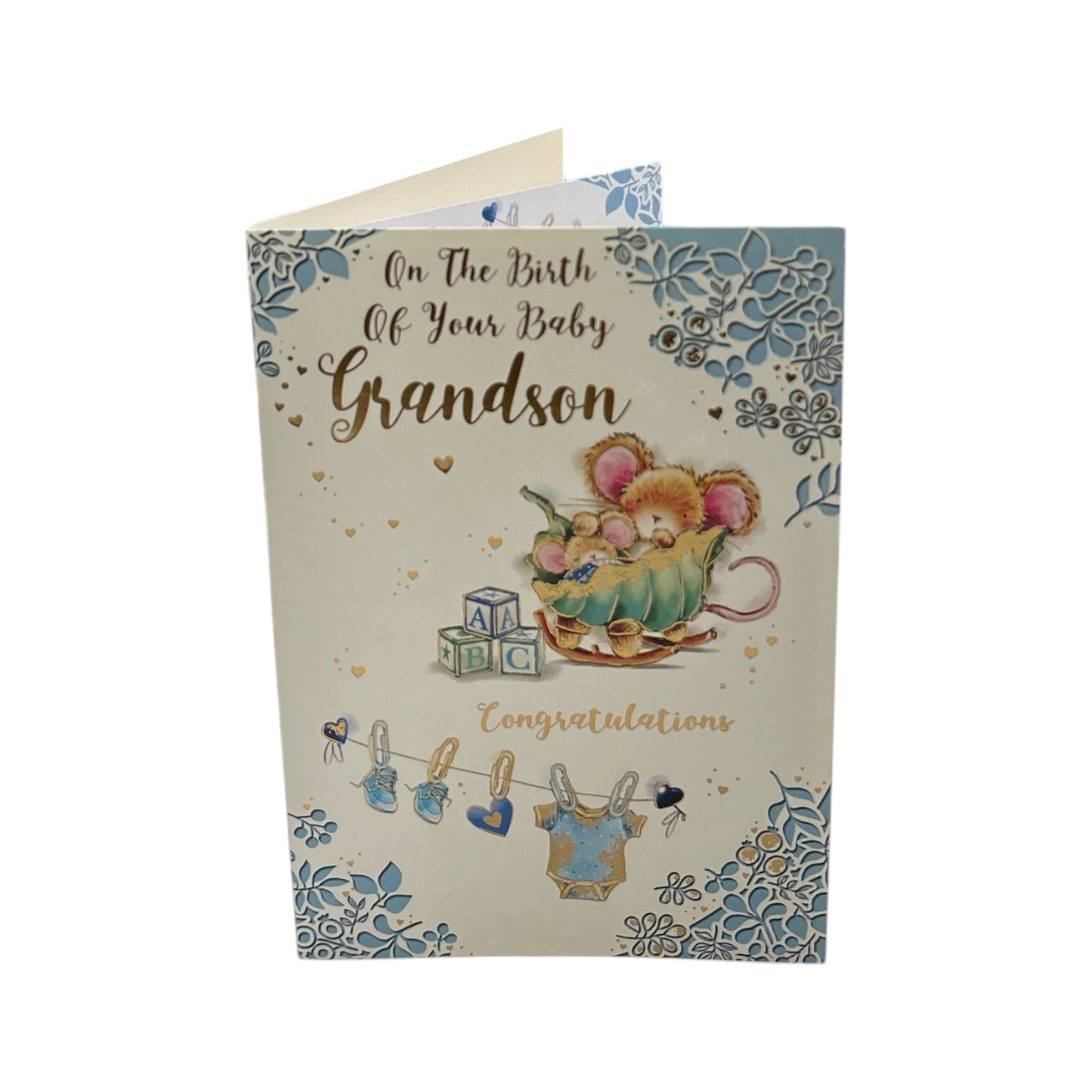 On Birth Grandson Cute Mouse With Alphabet Blocks Design Congratulations Card