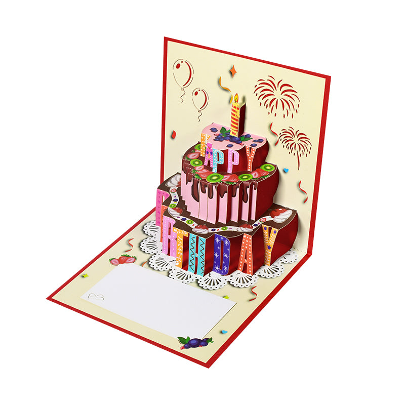 Chocolate Fruit Birthday Cake 3D Pop Up Greeting Card