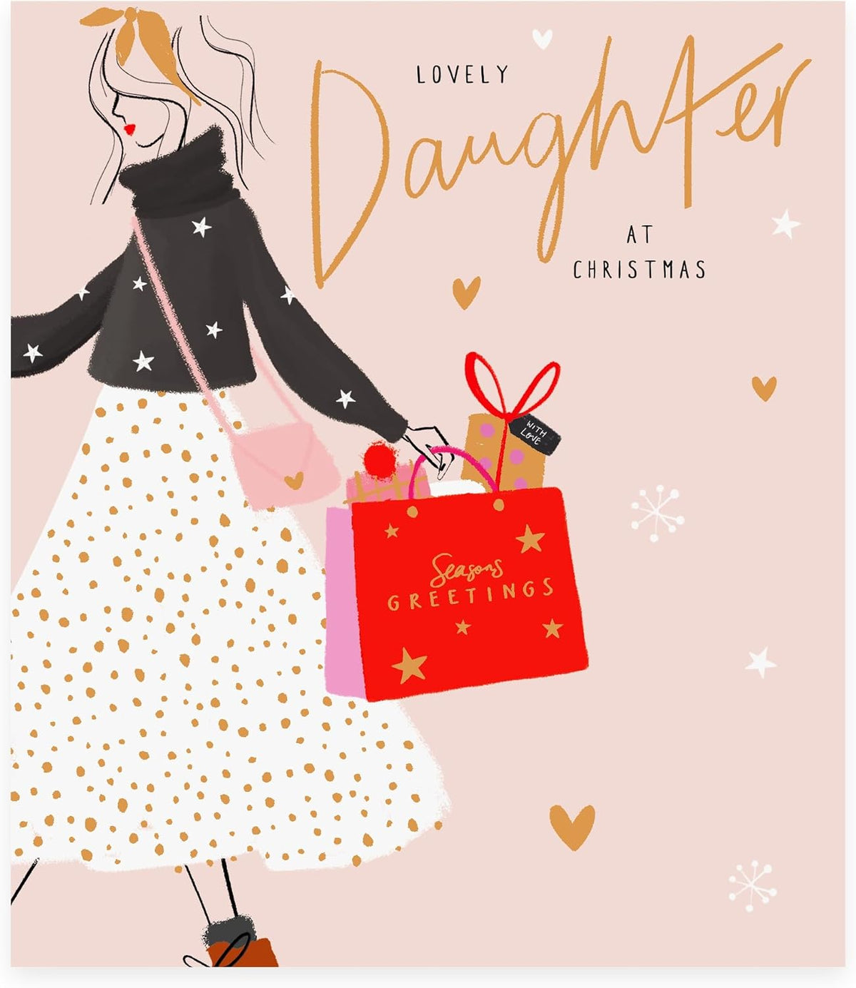 Lady with Shopping Bags Design Daughter Christmas Card