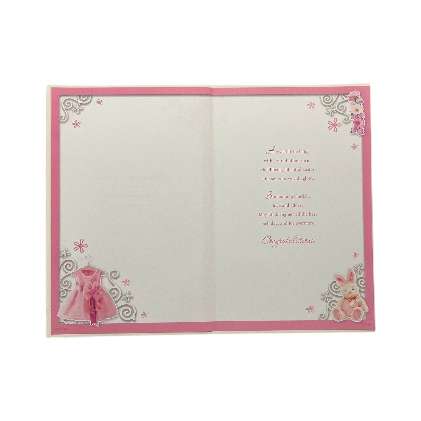 On The Birth Of Granddaughter Pink Dress And Teddy Design Opacity Congratulations Card