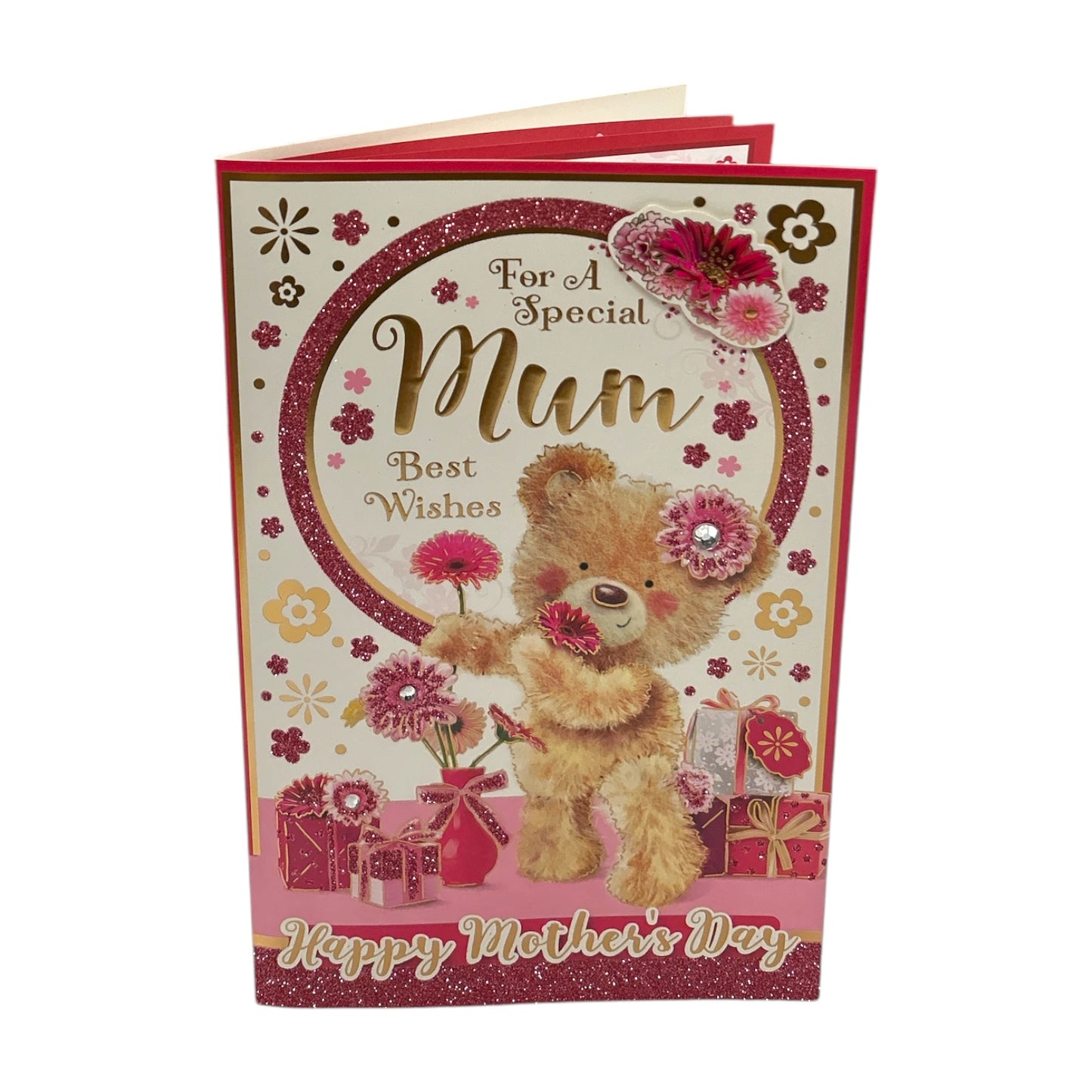 For A Special Mum Teddy With Blooming Flowers Design Mother's Day Boxed Card