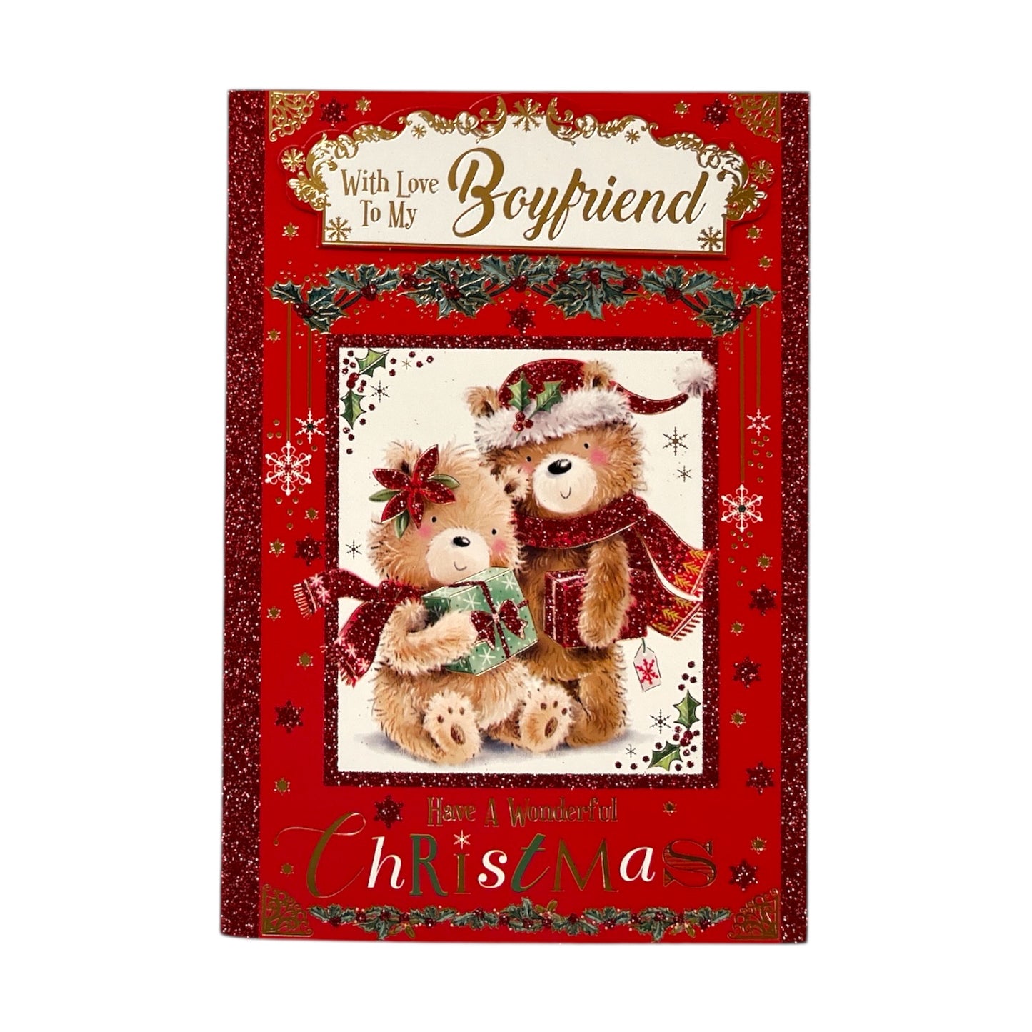 With Love To My Boyfriend Bears With Gift Christmas Card