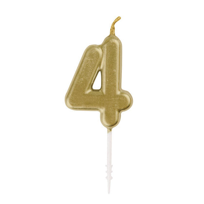Mini Metallic Gold Number 4 Pick Birthday Candle