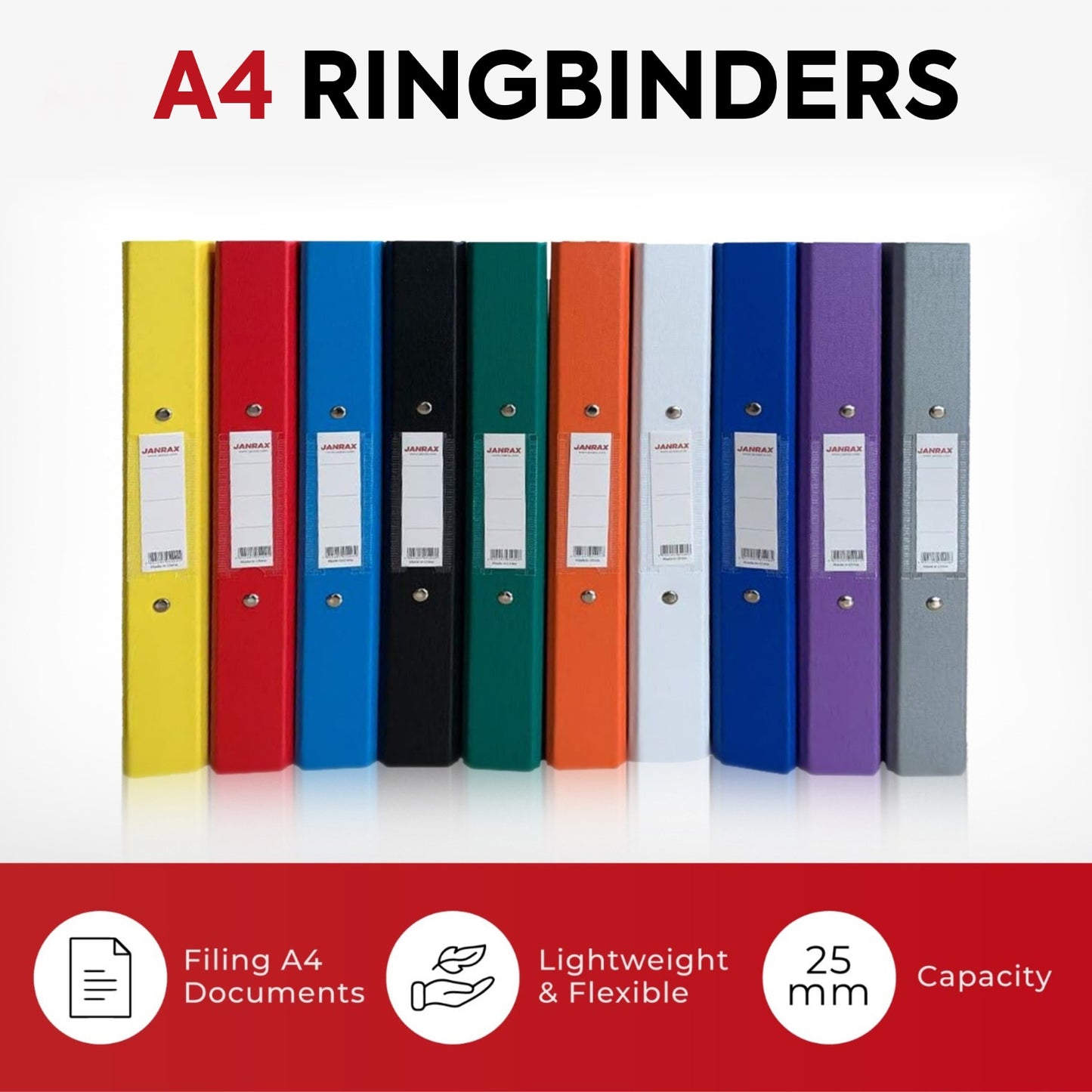 Pack of 10 A4 Grey Paper Over Board Ring Binders by Janrax