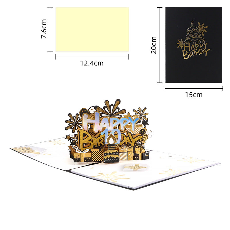 Personalised Black & Gold Cake 3D Pop Up Birthday Card