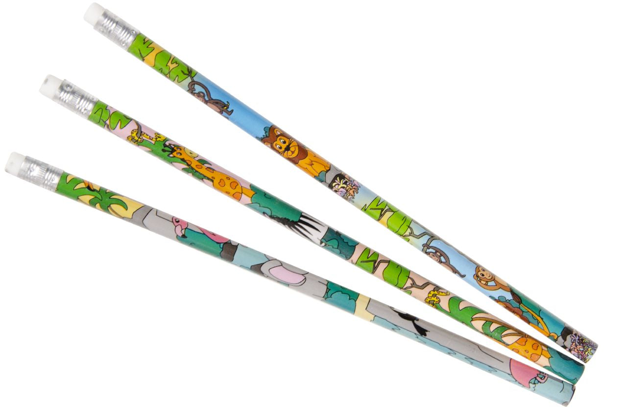 Pack of 12 Wild Animals Design Pencils with Eraser