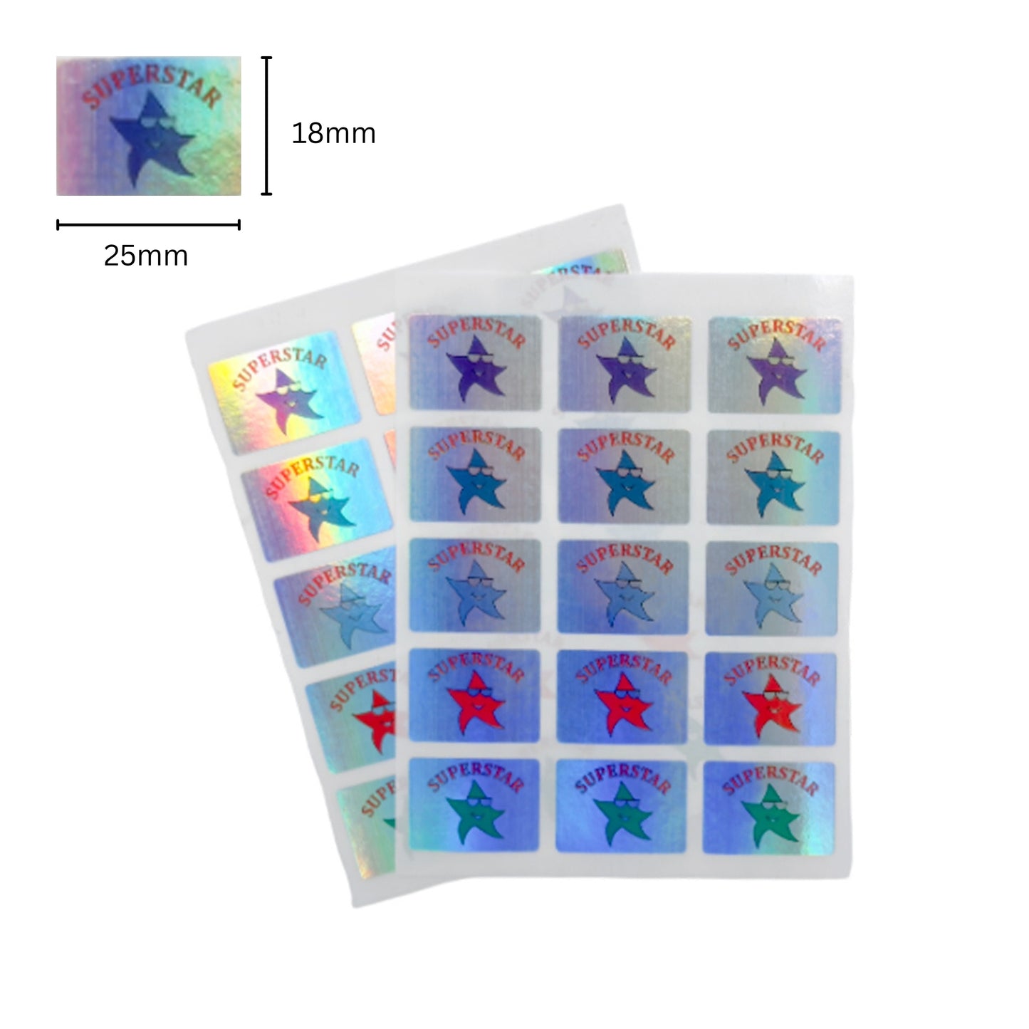 Pack of 30 Superstar Holographic 25x18mm Motivational Self-Adhesive Labels