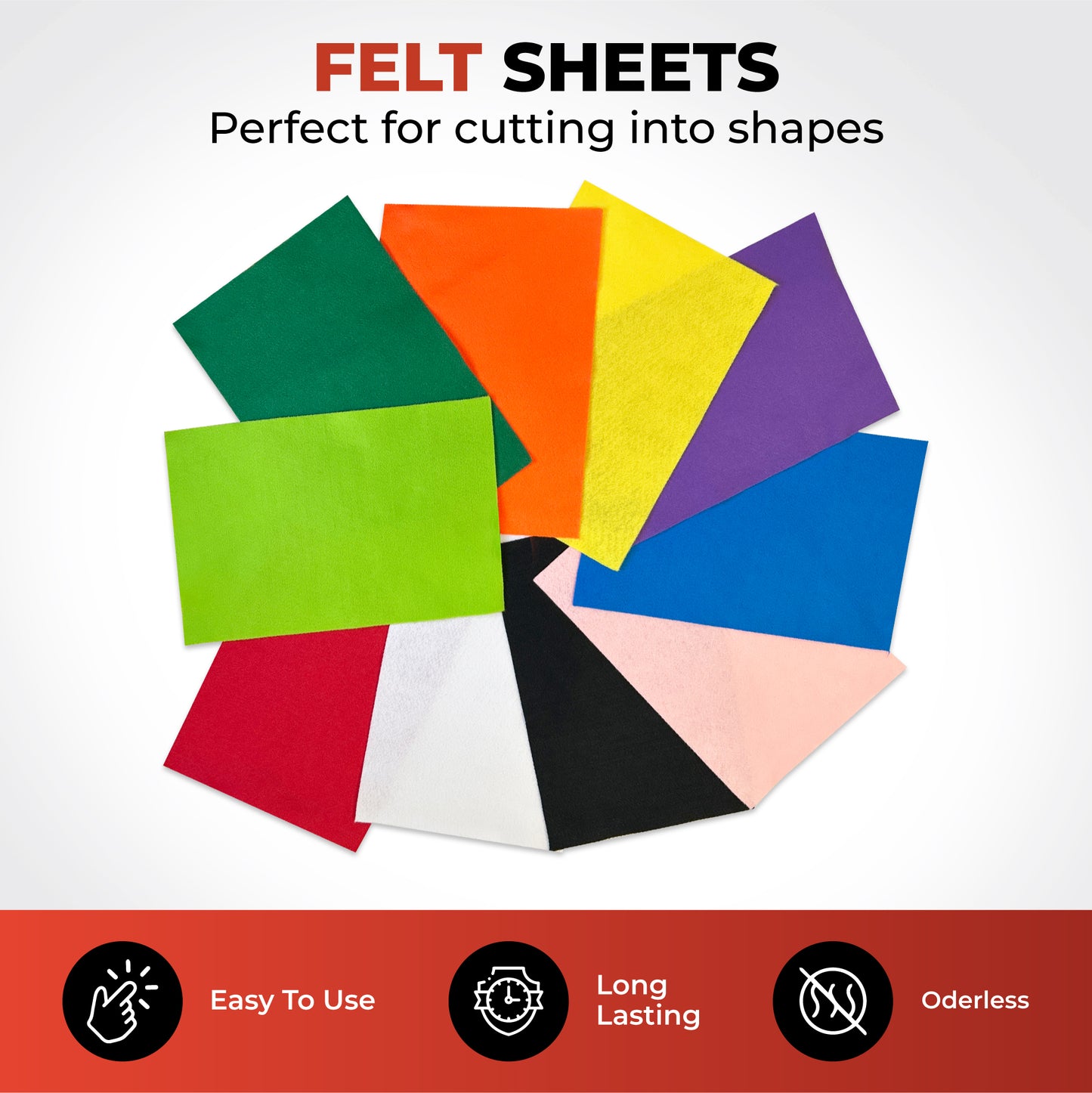 Pack of 10 A4 Pink Coloured Felt 180gsm Sheets