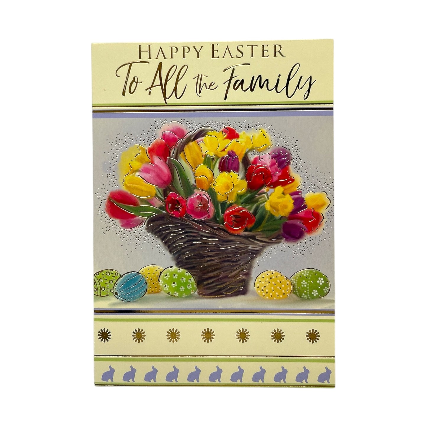 To All The Family Bucket of Flowers And Eggs Design Easter Card