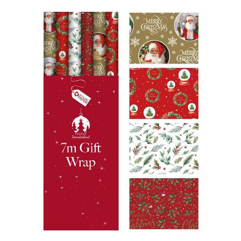 Single 7m Christmas Traditional Design Gift Wrap Roll