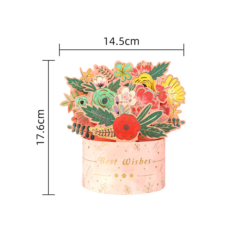Floral Charm in Pink Vase 3D Pop Up Greeting Card - Mother's Day Birthday Wedding Anniversary