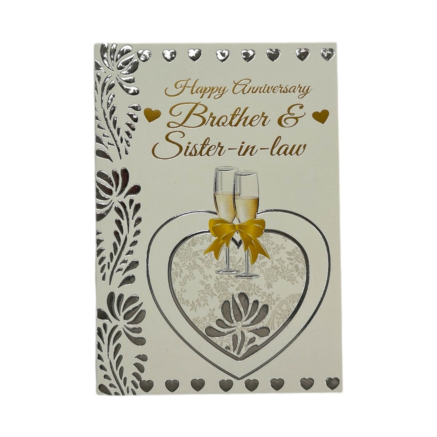 Brother and Sister-In-Law Heart with Champagne Glass Design Anniversary Card